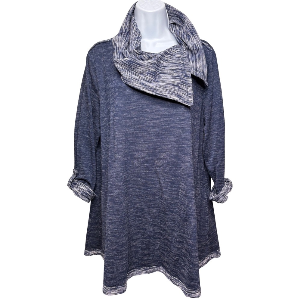 SOFT SURROUNDINGS Womens Blue Tunic Cowl Neck Sweater w/Pockets XL Space Dye
